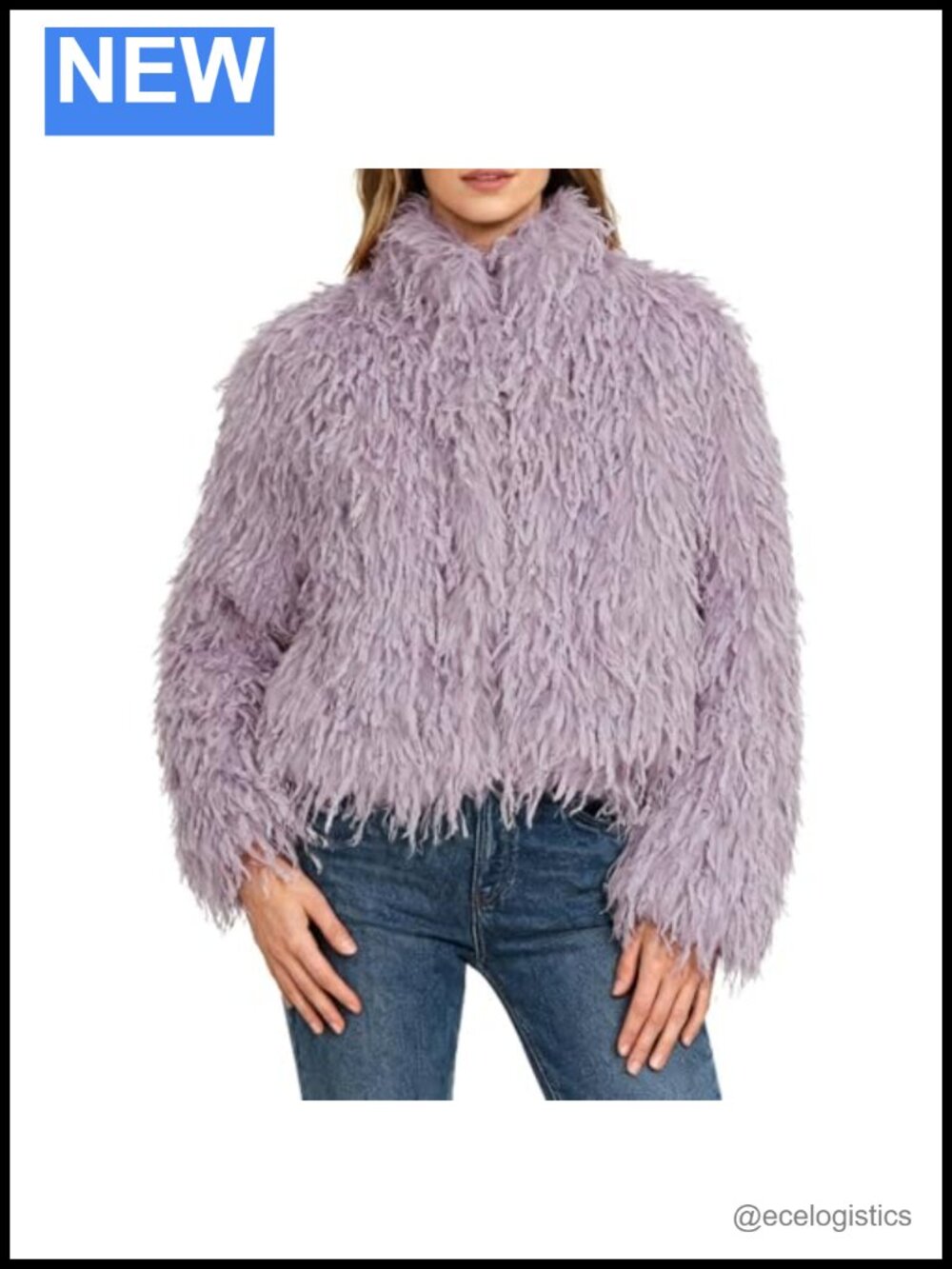 Faux Fur Snap Closure Crop Coat Long Sleeve Fluffy Jacket